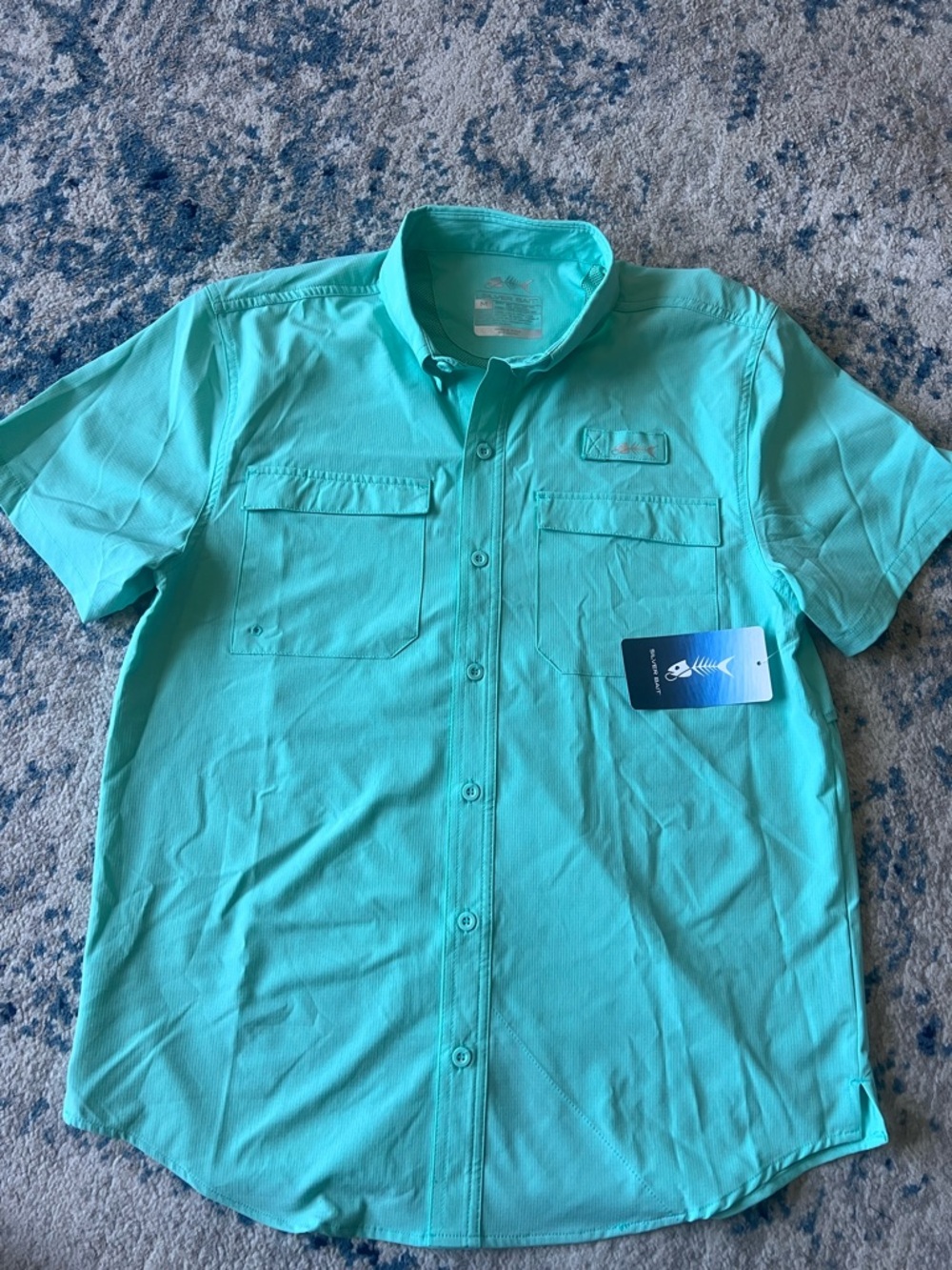 Men's Short-Sleeve Casual Button-Down Shirt in Aqua Teal